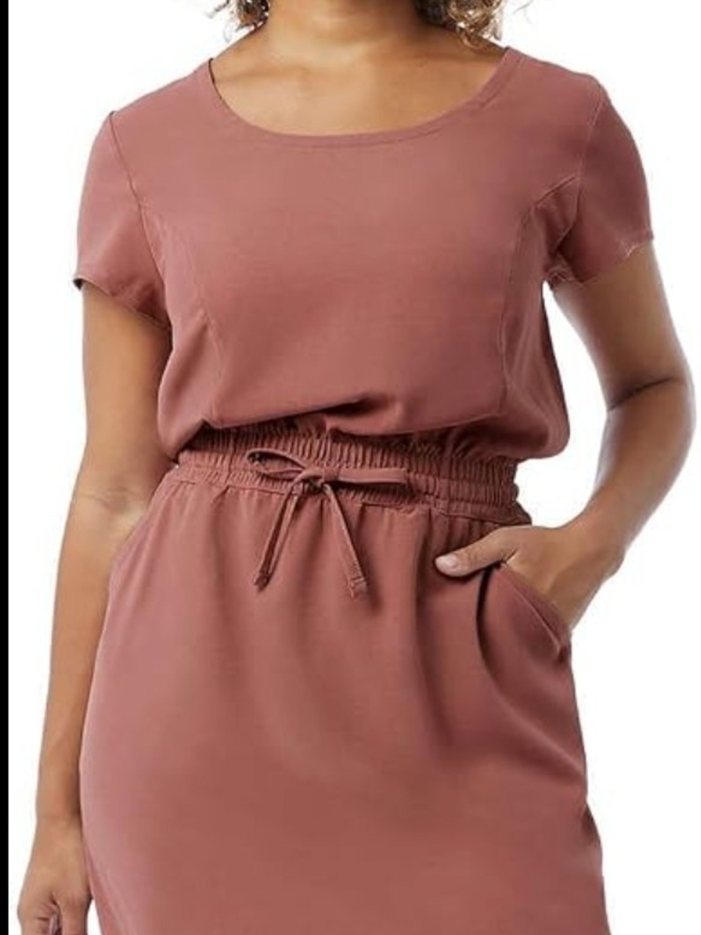 32 Cool Midi Drawstring Waist Dress in Dusty Rose